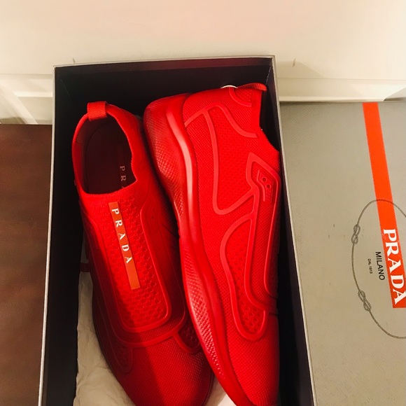 Prada shoes sneakers mens America cup calzature red sock sport knit 💯 authentic - Picture 1 of 13
